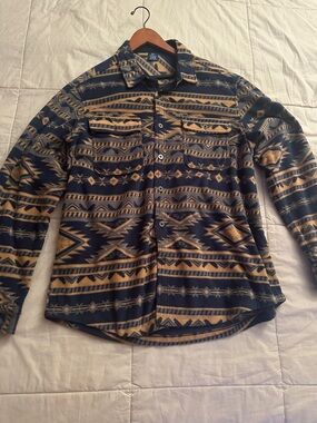 George Men’s Navy & Tan Patterned Button-Up Fleece Shirt